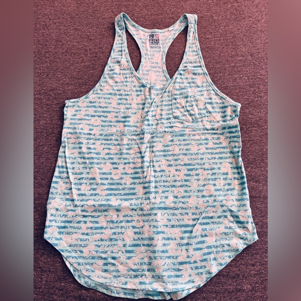 Nollie Light Blue and White Striped Racerback Tank